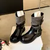 Botas vaqueras occidentales de estilo retro 2026 con punta redonda, hebilla y tacón grueso, botas cortas para mujer, estilizan, versátiles, botas apiladas