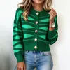 Suéter de Rayas de Nueva Ola de Otoño para Mujer de Comercio Exterior Transfronterizo, Diseño Versátil, Chaqueta Cardigan Tejida Estilo Holgazán, Moderno