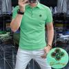 Polo de manga corta para hombre de moda con cuentas, transpirable, de algodón, moda europea, para hombre, de media manga, con solapa, entallado, verano, nueva moda