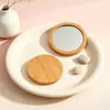 Espejo con Mango de Orejas de Gato de Madera de Bambú, Espejo de Tocador de Madera, Espejo Pequeño Portátil de Alta Definición para el Hogar, Espejo de Maquillaje de Madera