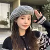 Boina para Mulheres, Estilo Coreano Outono e Inverno, Moda Versátil Pied-de-poule Doce Retrô Chapéu de Celebridade da Internet, Circunferência da Cabeça Grande, Legal