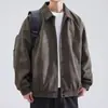 Chamarra térmica de capa de aire de alta resistencia estilo americano para hombre, corte holgado, otoño e invierno, con cuello de gamuza, estilo béisbol