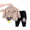 Conjunto grosso para meninos, bebê outono e inverno, forrado com lã, conjunto de duas peças, roupas de bebê estilo ocidental infantil, novo inverno infantil