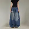 Jeans Americanos Retro con Parche de Estrella Holgados de Pierna Ancha Cimitarra Verano Nuevo Lavado Desgastado Marca Trendy Pantalones Largos