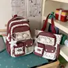 Mochila Fresca Estilo Japonés con Rayas Azul Claro y Estrellas para Niña, Alta Calidad, Estudiante de Secundaria Grados 3-6, Set de Dos Piezas para la Escuela
