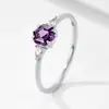 Anel Hexagonal Geométrico Simples com Zircônia Roxa em Prata Esterlina para Mulheres Europeu e Americano Transfronteiriço Luxo Leve Ins Elegante Elegante