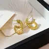 Brincos Cruzados Plissados de Camada Dupla em Forma de C para Mulheres, Brincos Simples e Únicos Texturizados, Luxo Leve, Elegantes, de Alta Qualidade, Acessórios de Orelha Versáteis