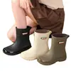 Botas de lluvia de goma deportivas blancas para mujer de longitud media, engrosadas, para exportación, botas de lluvia negras clásicas para mujer