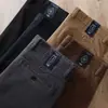 Pantalones grises de alta gama para hombre, sarga lavada, otoño e invierno, algodón grueso, microelástico, cintura media-alta, corte recto holgado, pantalones casuales