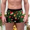 Comércio Exterior Transfronteiriço Roupa Íntima Masculina Estampada de Natal Estilo Novo Europeu e Americano Confortável e Respirável Seda de Leite Boxer de Cintura Média