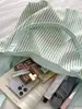 Bolsa Tote de Nylon Casual Popular Estilo Coreano, Bolso de Mano de Moda con Estampado de Letras, Bolso de Hombro de Doble Cara Rayado Moderno para Mujer