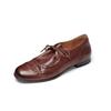 Tamanho e tamanho reembolsável Sapatos de couro com cadarço texturizados estilo britânico de couro bovino sola grossa bico redondo camada única de couro para mulheres primavera 2025
