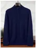 Suéter de Caxemira com Zíper Meio Alto para Homens, Outono e Inverno, Caxemira Grossa, Base de Moda Casual para Jovens e Adultos