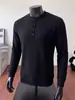 Camiseta Henley Masculina Estilo Old Money Americano, Camada Interna Casual Texturizada de Outono, Top Solto de Caimento Relaxado