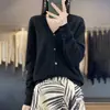 Cárdigan de punto sin costuras de una pieza para otoño e invierno, cuello en V, 100% lana tejida, color liso, chaqueta superior de estilo coreano simple para mujer
