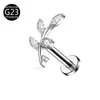 Stock Listo del Fabricante Venta al por Mayor Pendientes de Labio Perforado de Titanio G23 Cadena de Zirconia Incrustada de Cobre Hoja Pendientes de Aleación de Titanio F136