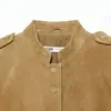 Chaqueta Casual de Suede con Textura, de Ajuste Delgado a la Cintura, con Botones y Cuello Alto para Mujer, Colección Otoño/Invierno 2026 Europea y Americana K71970