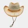 Sombrero de Paja Cortado Estilo Vaquero Occidental Estilo Étnico Europeo y Americano Ala Ancha Viajes al Aire Libre Pradera Sombrero Casual Transpirable Sombrero para el Sol