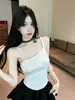 3653 # Camiseta sin mangas con un hombro asimétrico estilo Puro Deseo para Mujer, Nuevo Top de Verano Ajustado con Bordado de Letras para Chica Atrevida