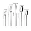 Novo Conjunto de Talheres de 5 Peças Amazon com Padrão de Pedra, Cabo Quadrado, Garfo, Colher, Faca para Steak, Faca de Sobremesa, Estilo Ocidental de Luxo Leve Espessado para Hotel