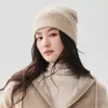 Gorro 100% Caxemira Tricô Canelado para Mulheres Outono Inverno Dobrável Pequeno Logo Quente Solto Proteção para Orelhas Versátil Chapéu de Lã