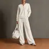 Conjunto de Moletom com Capuz Cor Sólida e Calça Wide Leg Estilo Europeu Feminino Outono Inverno Casual Conjunto de Duas Peças Manga Longa Cordão Solto
