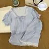 2026 Nuevos Pijamas Dulces y Juveniles con Ribete de Encaje de Manga Corta para Mujer Verano Rayados Ropa de Casa Conjunto de Dos Piezas Venta al por Mayor Transfronteriza