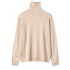 Suéter Base de Punto Fino 100% Lana Pura con Cuello Alto y Borde Enrollado para Mujer, Suéter Fino de Lana Pullover con Mangas Largas