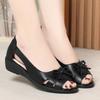 Sandalias de Cuña Boca de Pez para Mujer 2025 Nuevo Estilo Zapatos para Mujeres de Mediana Edad y Mayores Cuero Suave Suela Suave Cómodos Zapatos de Mamá Zapatos de Verano