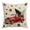 Venta Caliente Transfronteriza Funda de Cojín Navideño Tonos Rojos Árbol de Navidad Copo de Nieve Camión Sofá Sala de Estar Almohada Lumbar Funda de Almohada