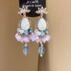 Pendientes de Plata Aguja Retro Cristal Artificial Circonita Flor Gota de Agua Borla Lujo Accesible Estilo Palacio Pendientes de Gama Alta para Mujer