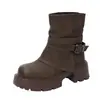 Botas de mujer con suela gruesa y tacón de bloque, hebilla, nuevo estilo británico 2026, botas Martin, adelgazantes, de media pantorrilla, botas cortas apiladas