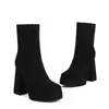 Tamanhos 34-43 Botas de Moda Leves Outono e Inverno para Mulheres, Botas Baixas Cor Sólida Bico Quadrado Transfronteiriças, Salto Alto, Plataforma Impermeável, Salto Quadrado, Estilo Europeu e Americano