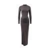 Vestido Elegante de Dama Estilo Otoño e Invierno Ropa Privada Cuello Alto Manga Larga Ceñido a la Cintura Ajustado al Cuerpo Fruncido Venta al por Mayor