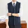 Colete de Tricô Masculino Outono/Inverno 2026 Estilo Engrossado para Roupas de Exterior de Homens de Meia-Idade e Idosos Colete de Lã Colete Cardigan