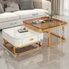 Mesa de Centro Cuadrada Sala de Estar Hogar Apartamento Pequeño Simple Moderna Piedra Sinterizada Lujo Ligero Celebridad de Internet Combinación de Mesa de Centro de Vidrio Mueble de TV