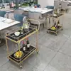 Carrito Móvil Estilo Nórdico, Carrito de Almacenamiento de Alta Gama, Carrito de Bebidas para Hotel, Carrito de Comedor de Hierro Forjado Multicapa Dorado, Carrito Ligero de Lujo Empujado a Mano