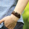Pulsera de cuero de vaca para hombre estilo coreano, joyería vintage con remaches de cuentas, pulsera de cuero tejida a mano multicapa, venta al por mayor