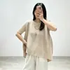Miyake Alta Calidad para Mujer Camiseta Top Holgado de Manga Corta Plisado Cuello Redondo Dobladillo Irregular Cubre todo Estilizante Temperamento