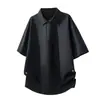Roupas Masculinas Shanggu Verão Novo Secagem Rápida Tendência Marca Meio Zíper Gola Lapela Camisa POLO Retrô Americano Solta Simples Camiseta