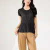 Camiseta Feminina Manga Curta Estilo Miyake, Verão Fina com Design Irregular Nicho Top Franzido, Toque de Luxo para Mulheres