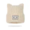Bonito Gorro de Lana Pequeño que Muestra la Cara, Protección Cálida para las Orejas, Gorro de Punto, Gorro para el Frío, Parche de Orejas de Gato, Gorro de Punto de Color Sólido, Gorro de Otoño e Invierno
