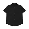 Camisa Retro Americana 2025 de Color Puro de Manga Corta para Hombres y Mujeres Vintage Hombro Derecho Holgada de Oficina Media Manga