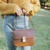 2021 Bolso Vintage de Tofu Caja con Cierre Bolso Cuadrado Pequeño Piel de Vaca Hombro Cruzado Cuero Genuino Bolso de Mujer Estilo Vintage