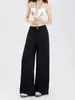 Jeans de Trabajo de Pierna Ancha Negros para Mujer 2026 Nuevo Estilo Primavera/Otoño Petite Adelgazantes de Gama Alta Pantalones Rectos de Pierna Larga hasta el Suelo