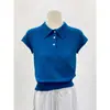 Camiseta Base de Punto de Manga Corta Casual de Verano para Mujer con Cuello Polo Europeo y Mangas Raglán, Delgada, Hombro Normal