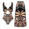 Traje de baño retro de una pieza europeo y americano para mujer, conjunto de falda de gasa con corbata y escote en V profundo, popular en Amazon, estampado floral al por mayor
