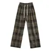 Pantalones de Cuadros Vintage de Pierna Ancha para Mujer, Nuevo Estilo Primavera 2023, Pantalones Rectos Casuales con Forro Polar, Pantalones Versátiles para Mujer