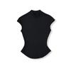 AP25122-25 Primavera Novo Estilo Europeu e Americano Gola Alta Meia Manga Curta Pequena Mangas Voando Cintura Marcada Justa Camiseta Base