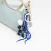 Nova Moda Ins Retrô Versátil Multicor Jeans Brilhante Xadrez Estrela Bola de Pelo Corda Trançada Chaveiro DIY